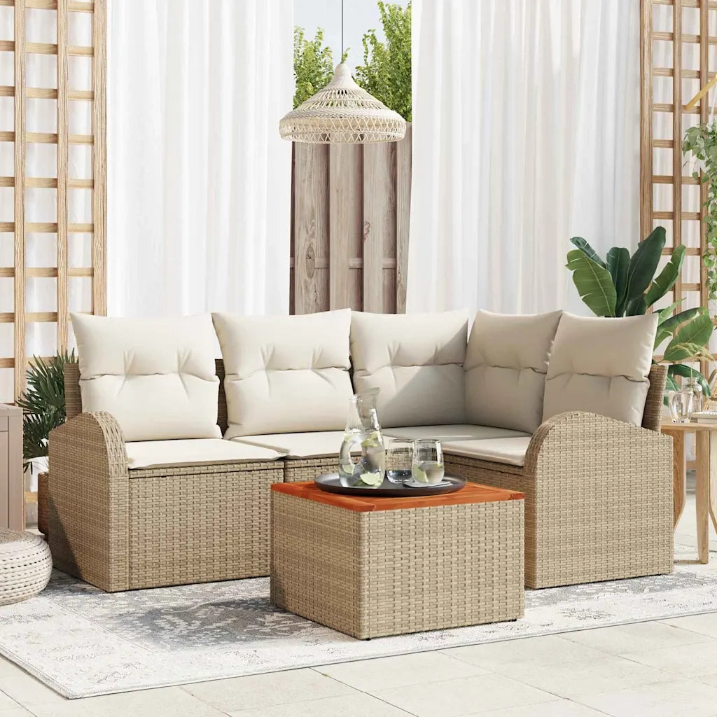 Set Divano da Giardino 5 pcs Beige e Crema polyrattan
