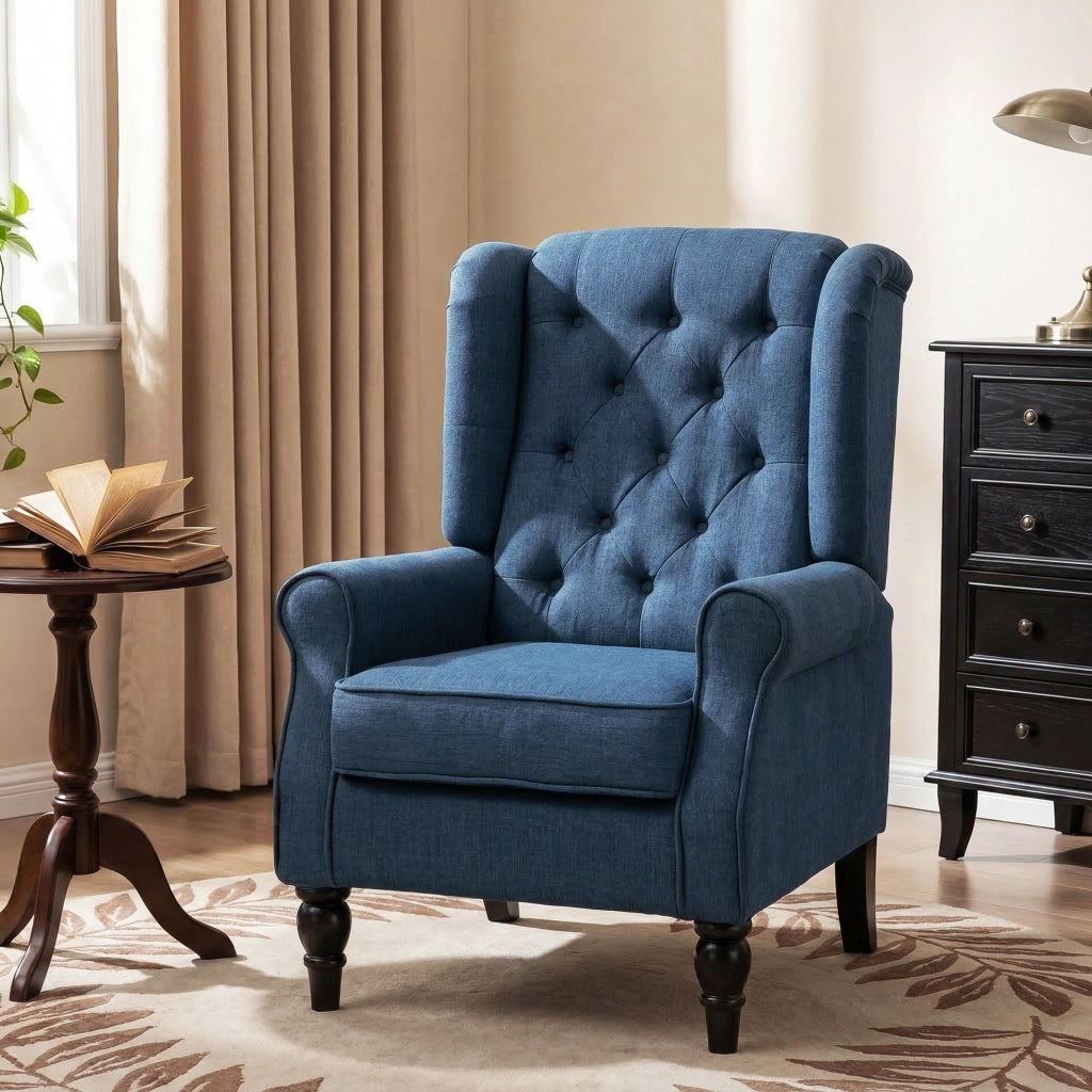Poltrona Relax in Velluto Blu con Cuscini ¨C Minimal ¨C 74x86x102 cm