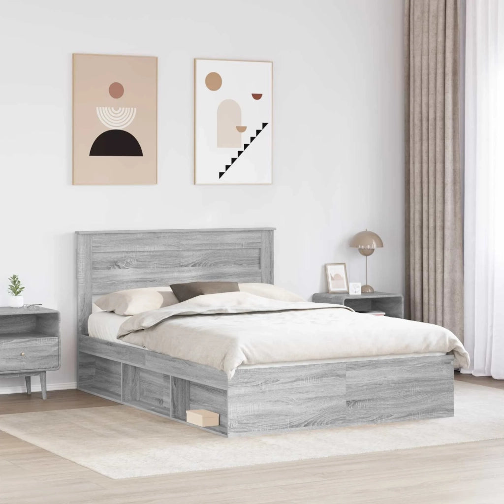 Letto matrimoniale | Letto per adulti | Struttura del letto Grigio Sonoma 140 x 200 cm Pino massello