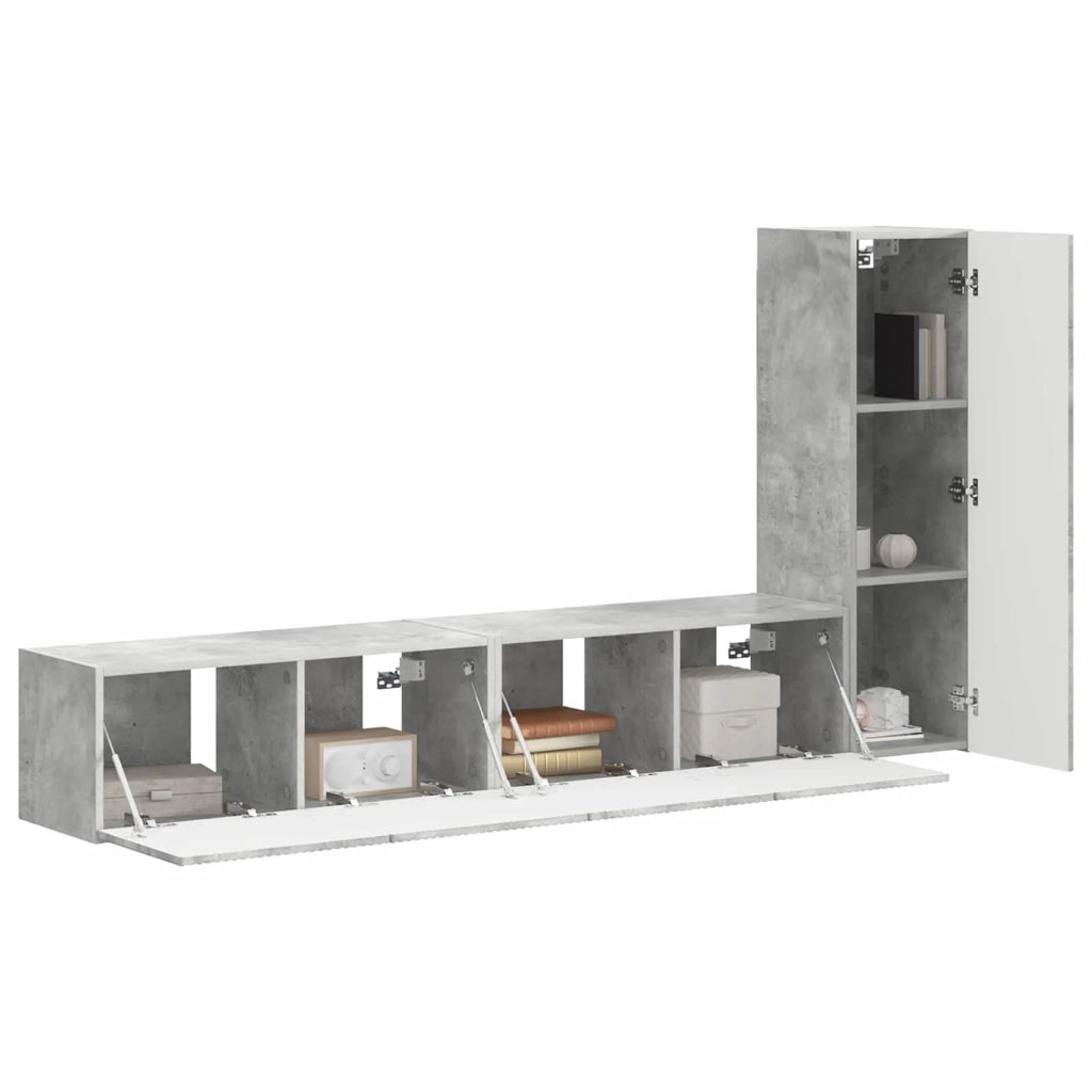 Set mobile TV 3 pcs Grigio cemento Legno multistrato