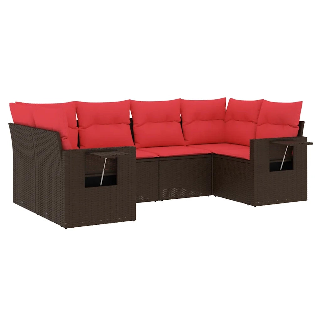 Set Divani da Giardino 6 pz con Cuscini Marrone in Polyrattan 3252921
