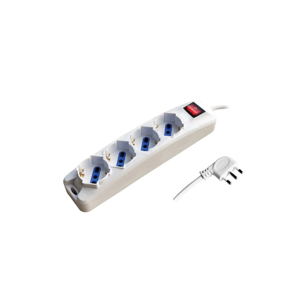 Alca power multipresa bianca con 4 prese universale spina a 90° cavo da 1,5mt con interruttore