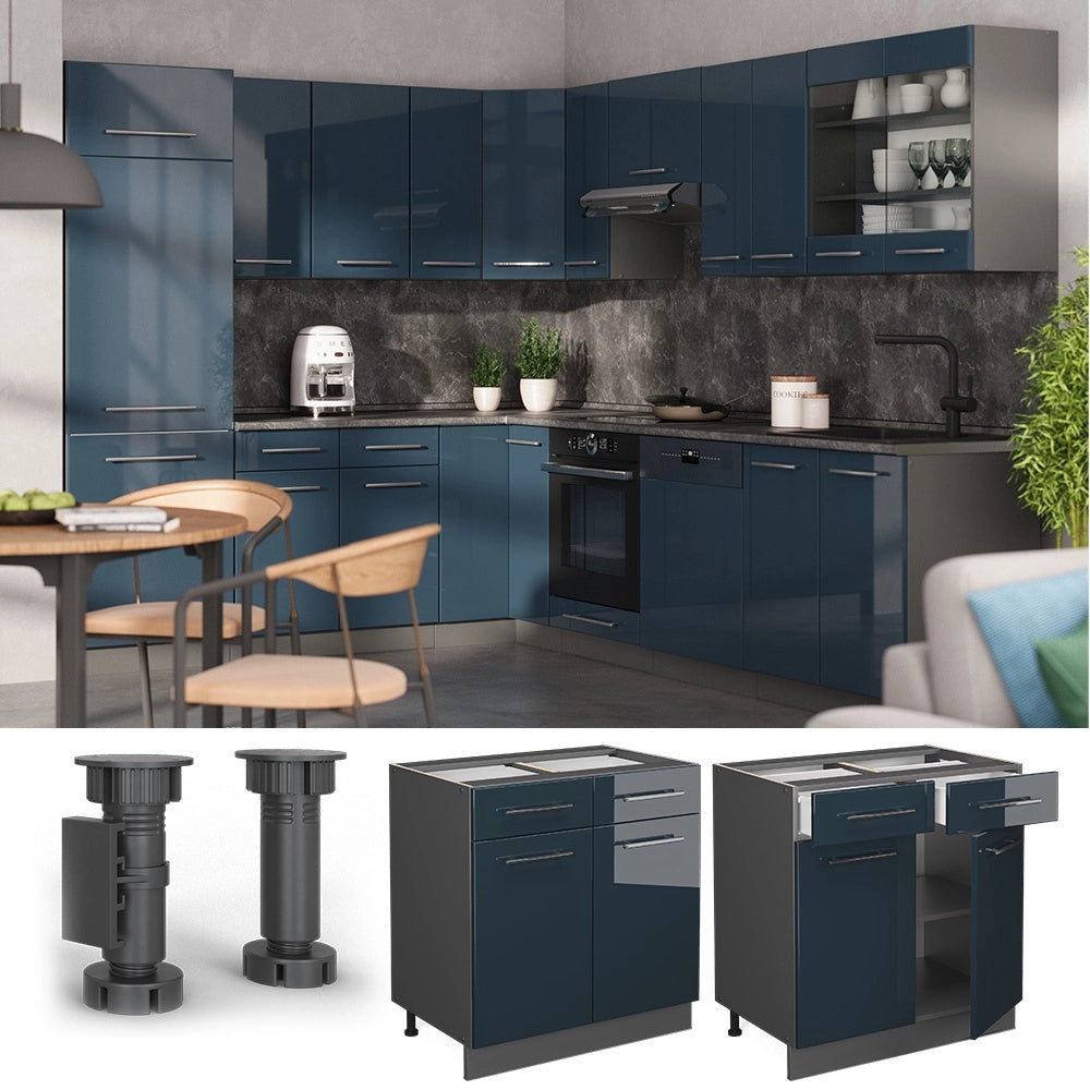 Mobiletto base per cucina Fame-Line Blu scuro lucido/Antracite 80 cm, PL Antracite Vicco