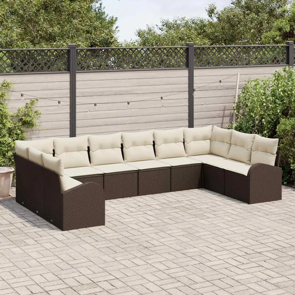Set di divani con cuscino 10 pcs Marrone Polyrattan