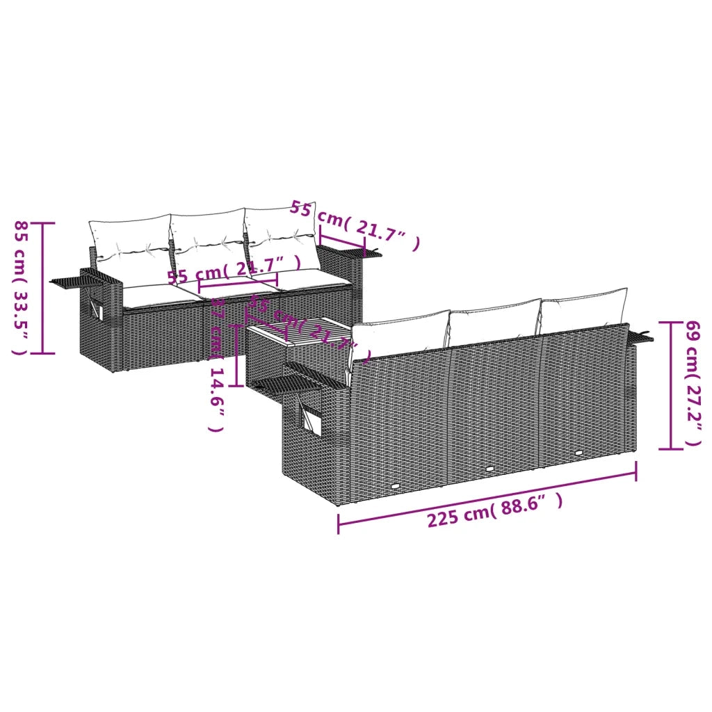 Set Divani da Giardino con Cuscini 7pz Nero Polyrattan 3224452
