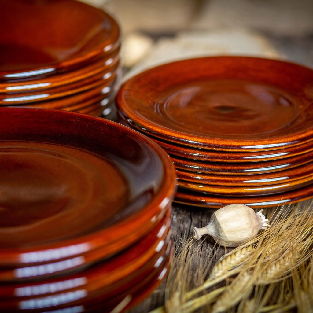 Piatto piano KADAX 24 cm in ceramica, gres, grande, marrone