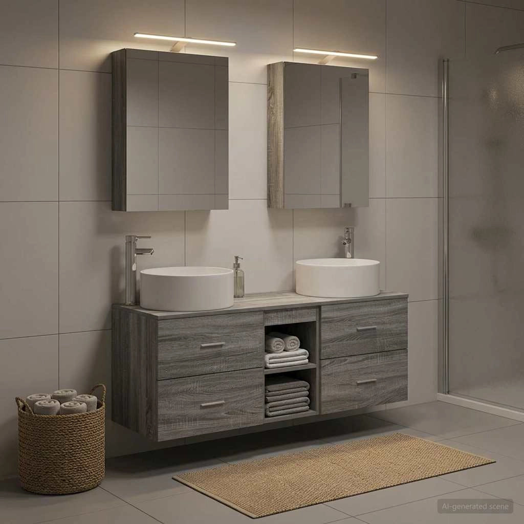 Set di mobili per il bagno 5 pz Sonoma grigio 3407076
