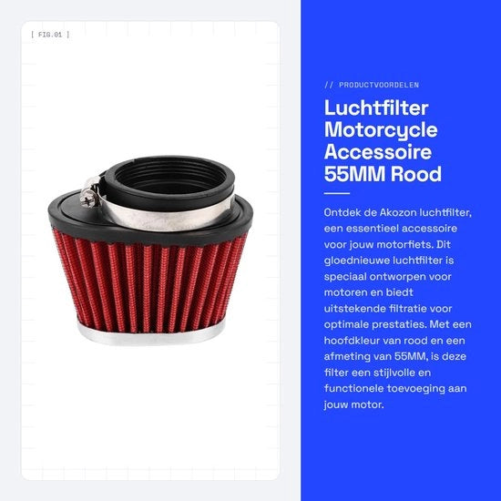 Filtro d'aria in plastica + non tessuto - 55 mm - Rosso - Progettazione unica