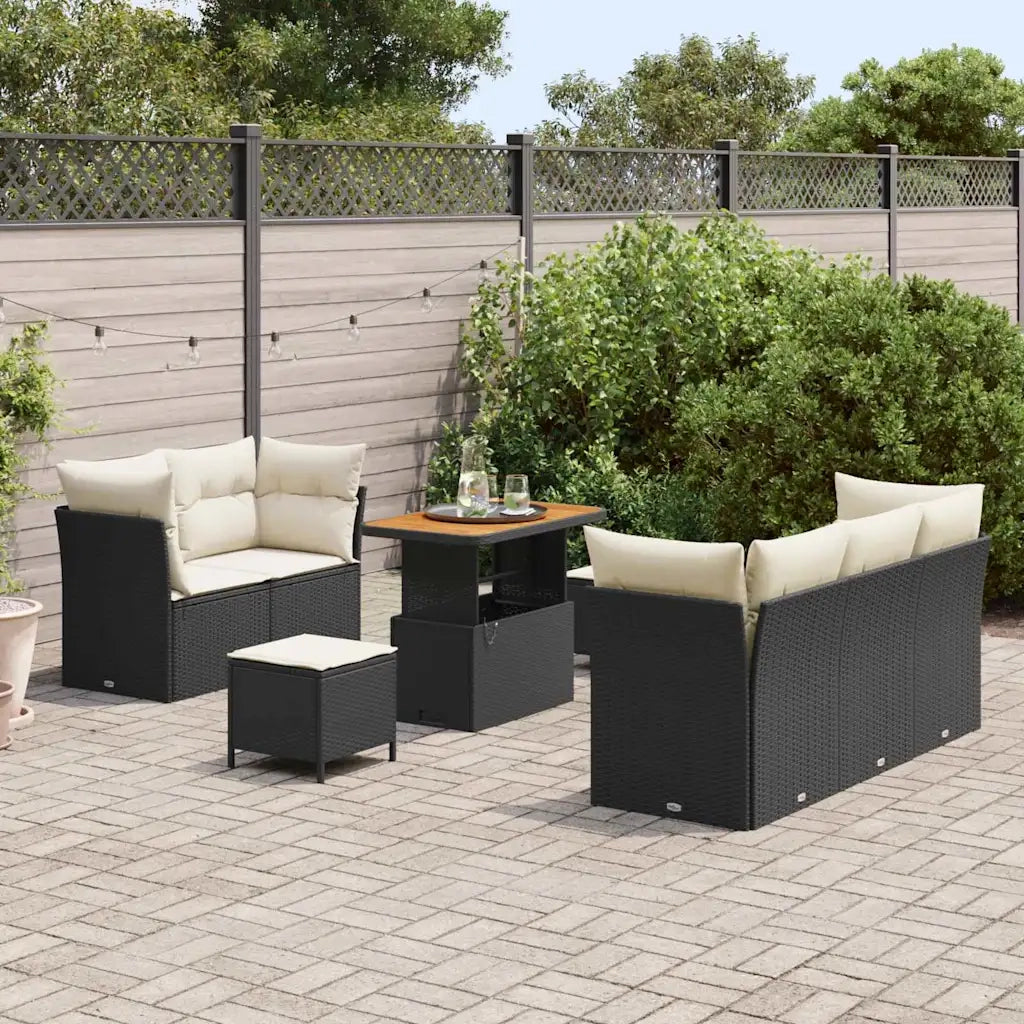 Set Divano da Giardino con cuscino 8 pcs Nero e crema 3363380