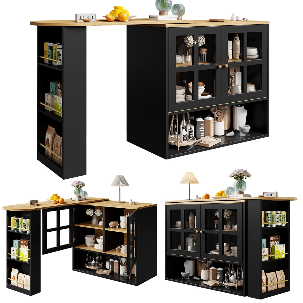 Credenza Girevole 360¡ã con Vetro e Ripiani ¨C MINIMAL ¨C Nero