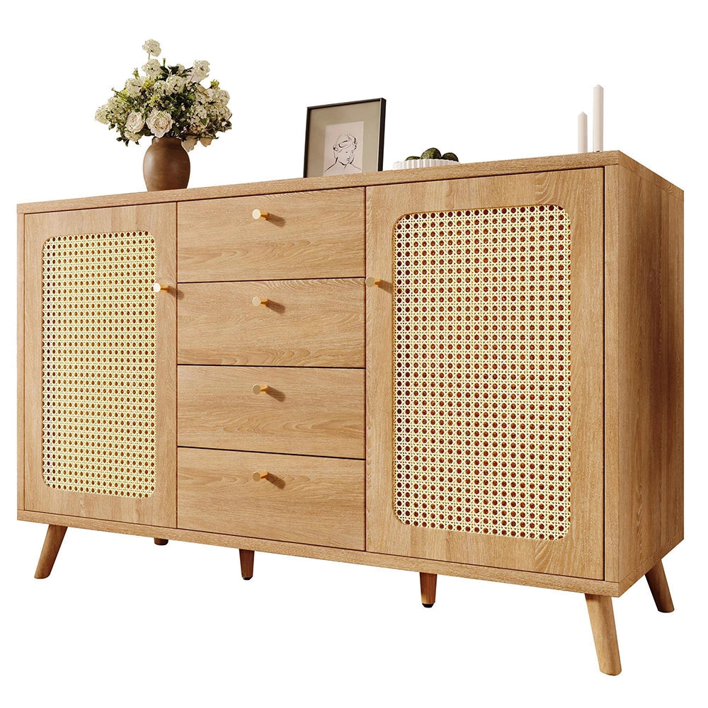 Buffet Commode con rotin - Xylo - 4 cassetti 2 ante scaffali regolabili