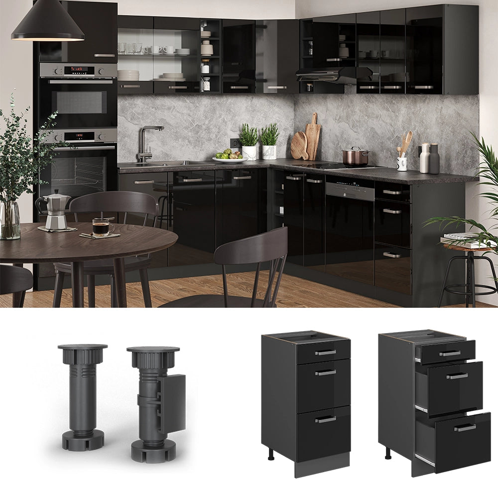 Vicco Mobiletto base per cucina Nero lucido 40 cm PL Marmo