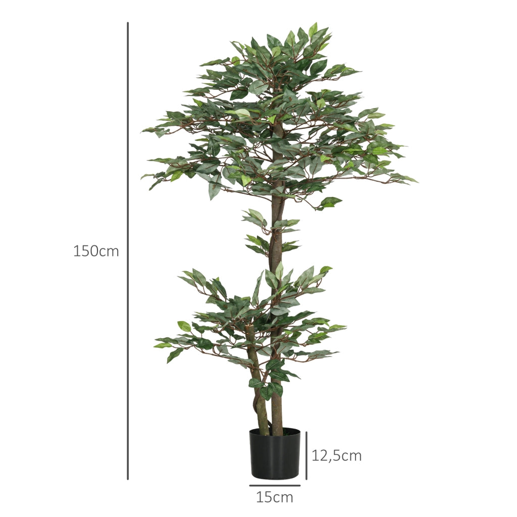 Albero Finto Ficus Artificiale ¨C Minimal ¨C 1.5m Verde Realistico con Vaso