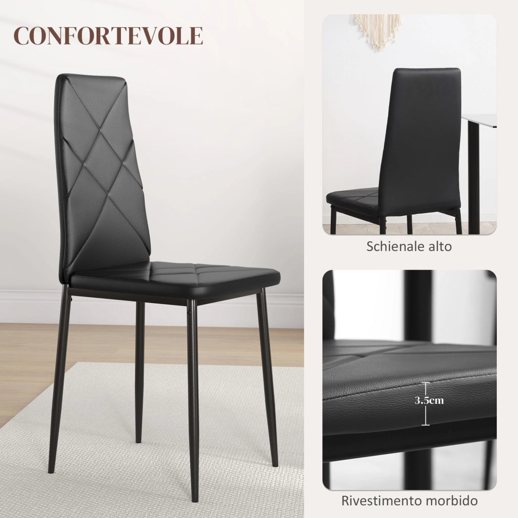 Set di 2 Sedie da Pranzo con Schienale Alto in Similpelle e Metallo ¨C Minimal ¨C Nero 41x50x97 cm