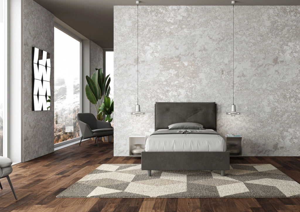 BS COM Letto una piazza e mezza senza rete imbottito 120x210 microfibra grigio
