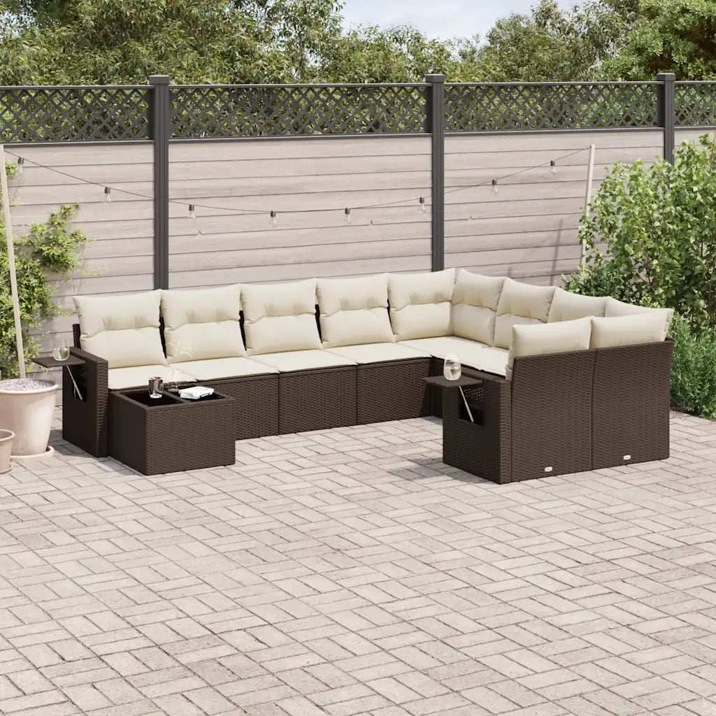 Set Divani da Giardino 10pz con Cuscini in Polyrattan Marrone 3220662