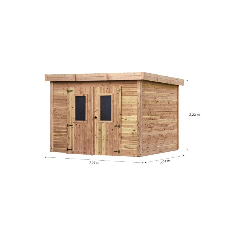 Casetta da giardino in legno 280x280 cm – Spessore pareti 28 mm – Tetto piano in acciaio – DIN3030.02 Foresta