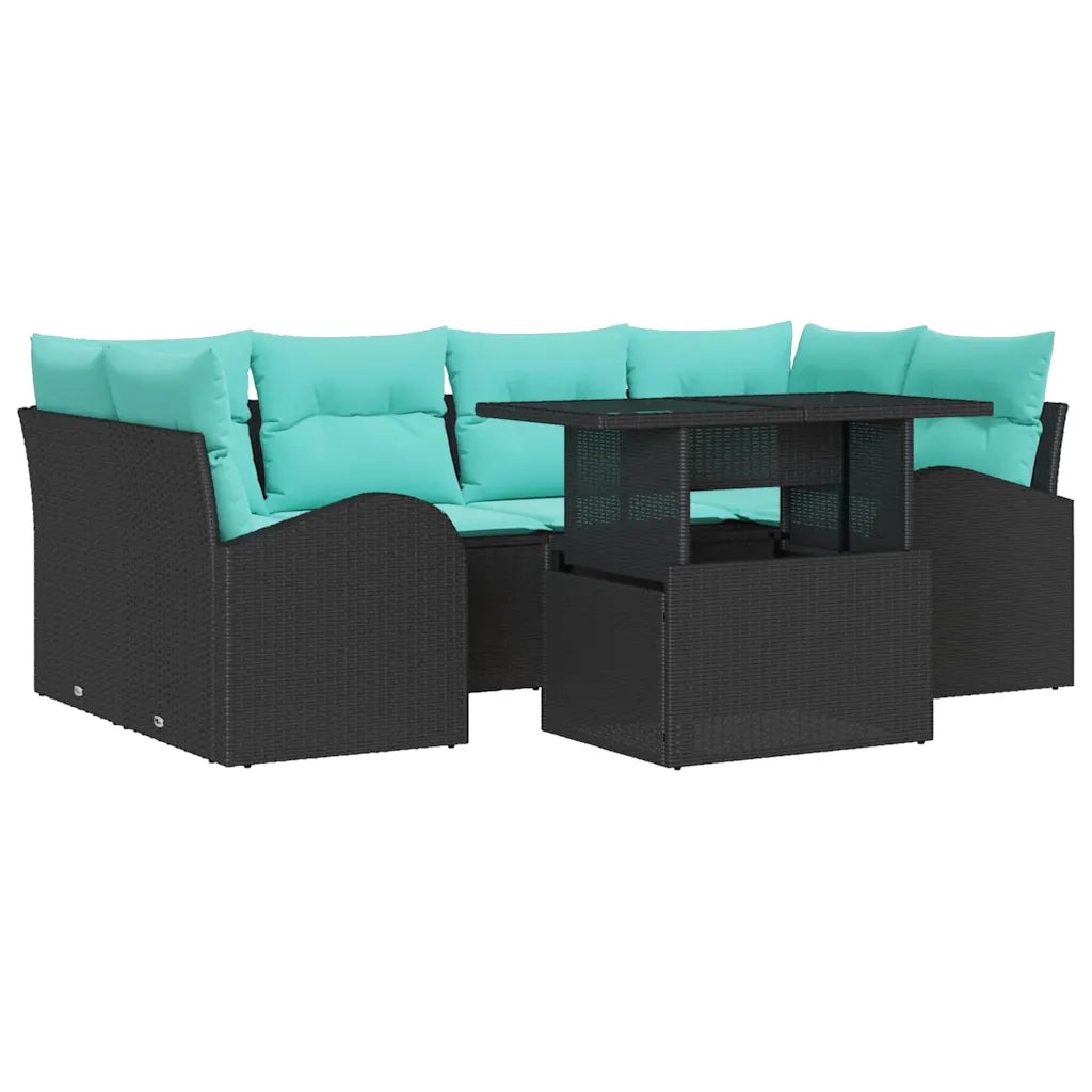 Set Divano da Giardino con cuscino 7 pcs Nero e Turchese 3357319