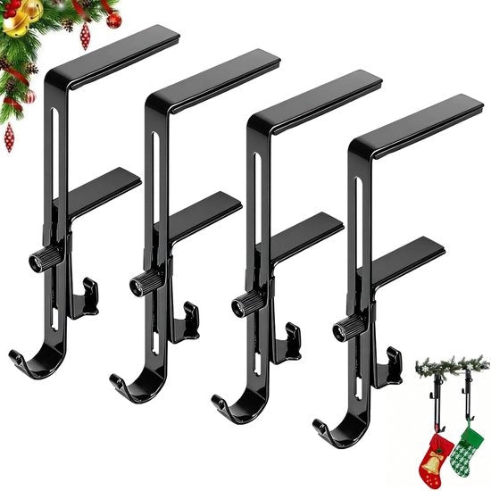 4 pezzi di sostegni di calze per camino - appoggio calze per camino - rete per calze da camino - hanger per calze antiscivolo - per decorazione di Natale (Nero)