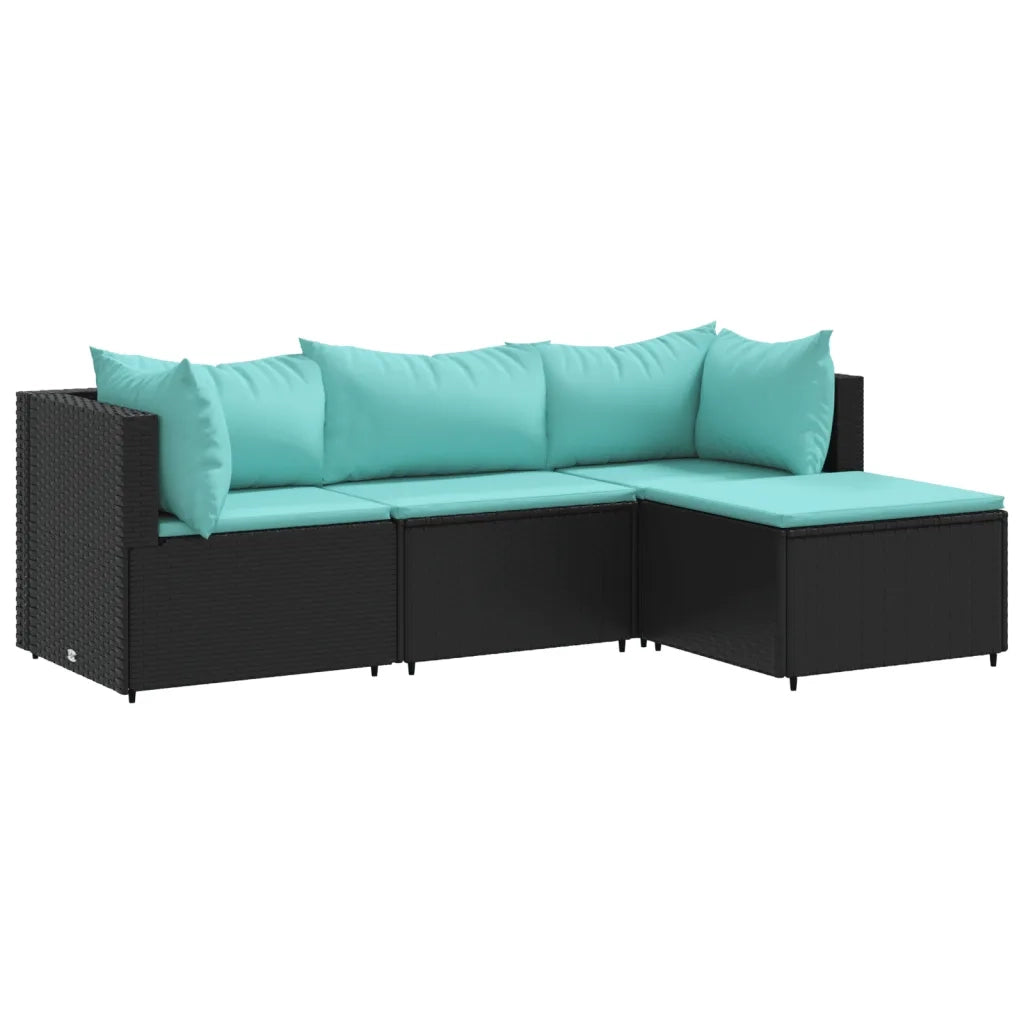 Set Divani da Giardino 4 pz con Cuscini Nero in Polyrattan 3308052