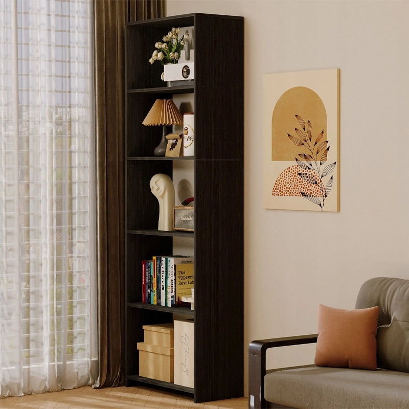 Libreria moderna in stile loft con 5 ripiani, alta, nera, per soggiorno