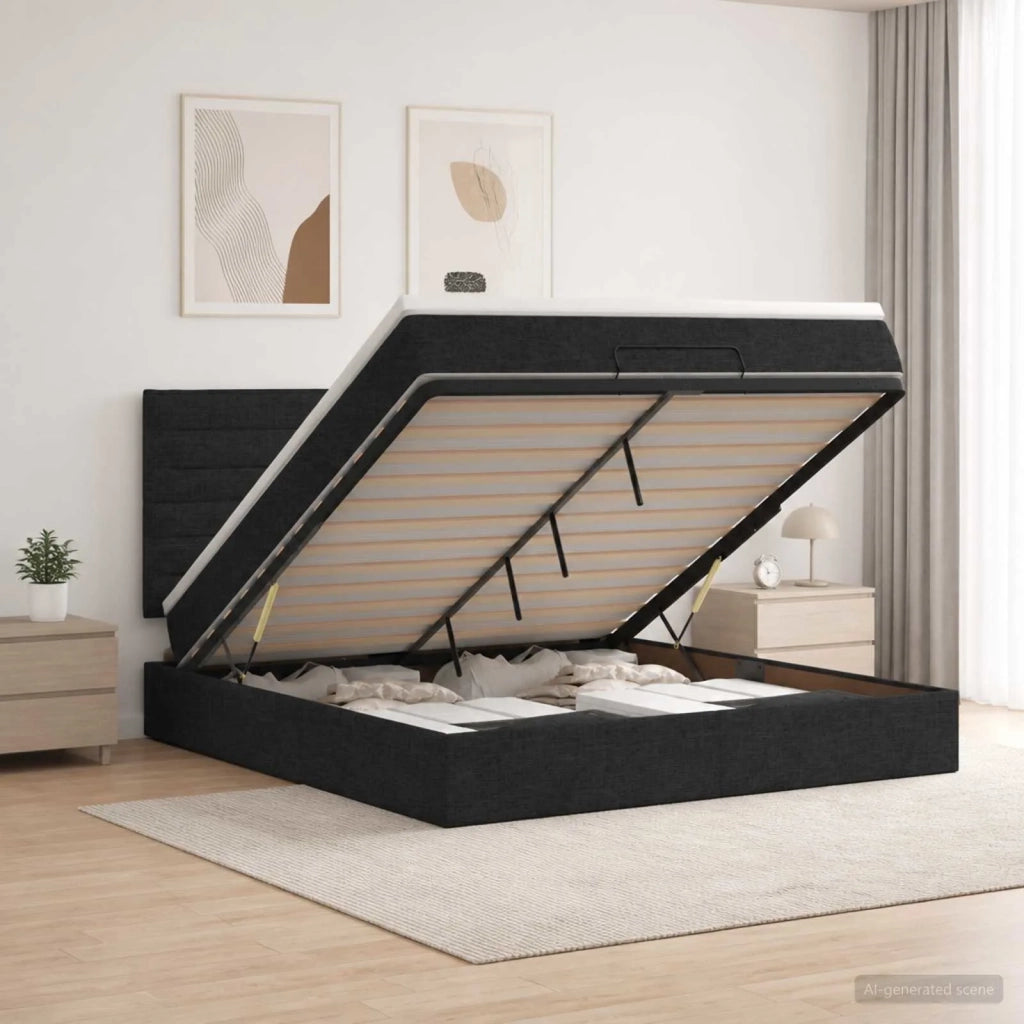 Letto Ottomano con Materasso e LED Nero 180 x 200 cm Tessuto 3458009