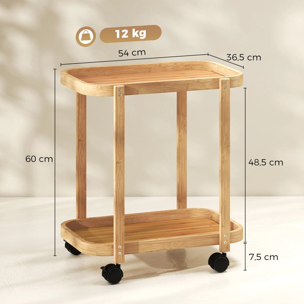 Carrello Cucina con Ruote ¨C Xylo ¨C Bamb¨´ 2 Ripiani 54x36,5x60cm Naturale