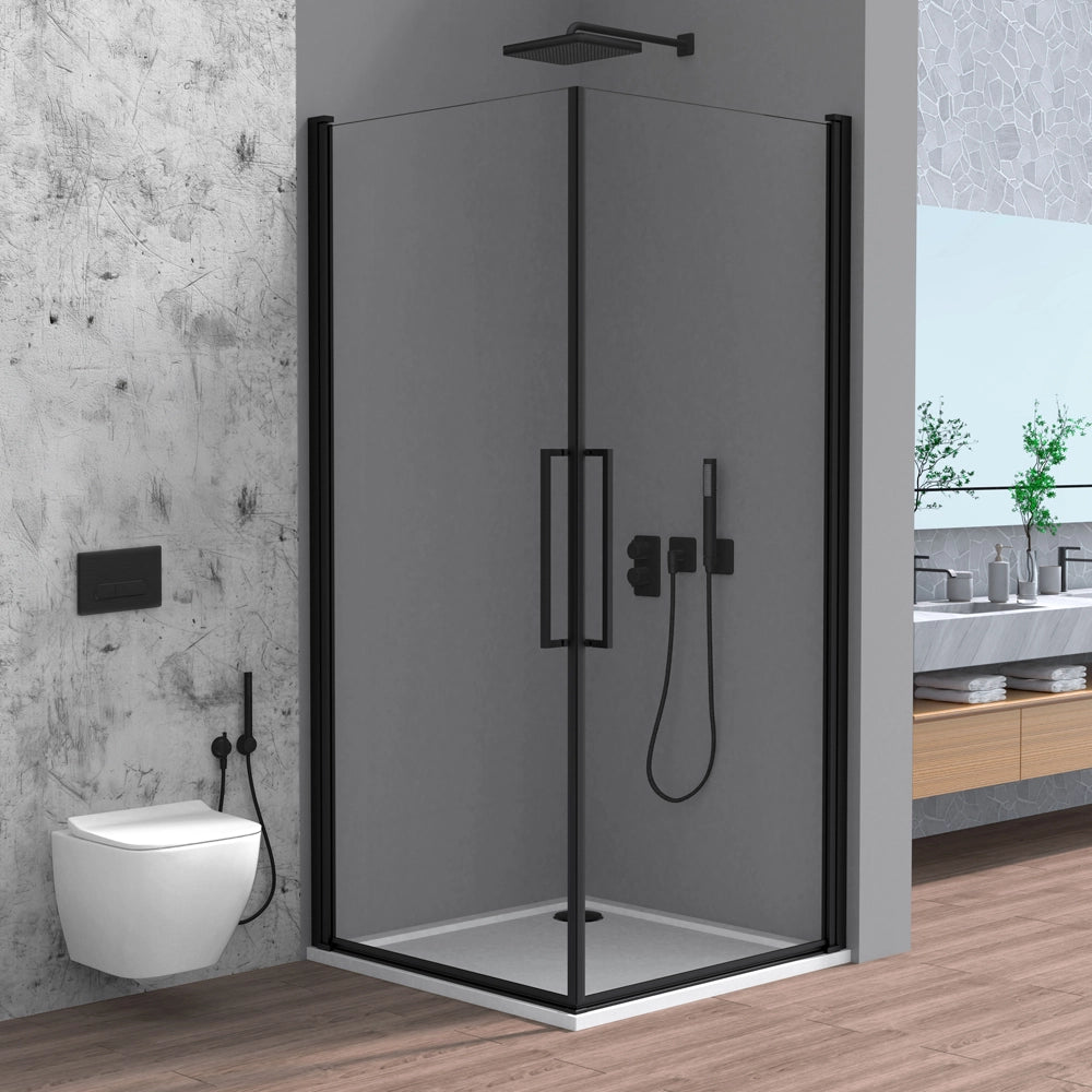 Box doccia angolare 80x90 in vetro temperato  doppio battente con profili nero Neos