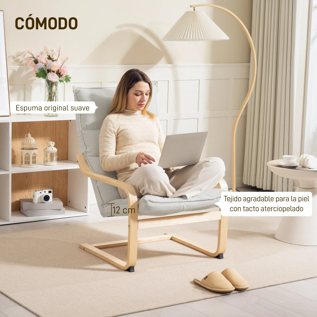 Poltrona con Schienale Alto ¨C Xylo ¨C Tessuto Velluto Crema Gambe Legno 67x83x105 cm