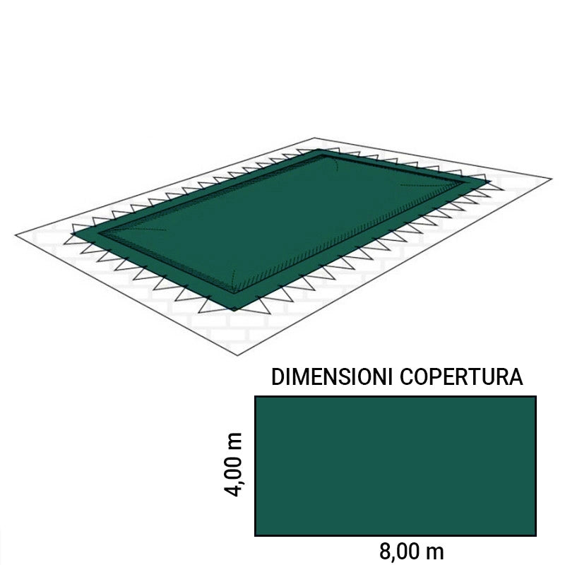 Copertura Invernale per piscina Polartex CLASSIC 400 PVC rettangolare 8,00 x 4,00 m con Occhielli e Corda elastica