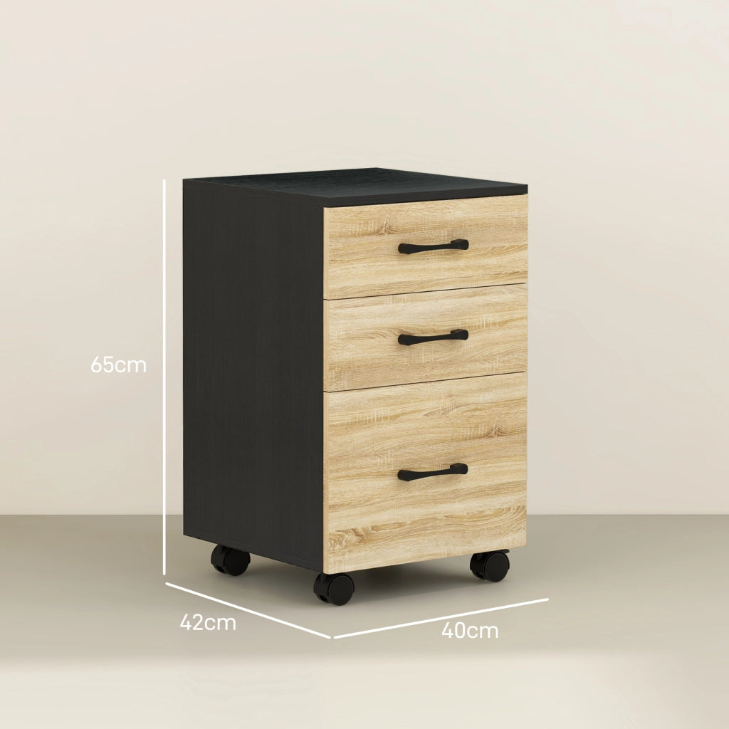 Scrivania con cassetti e ruote ¨C zephmum ¨C quercia e nero 40x42x65 cm