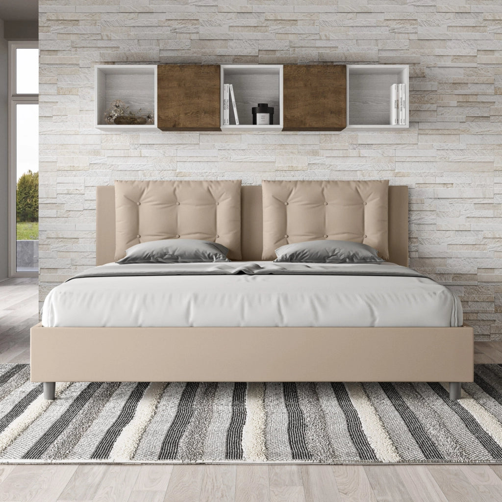 BS COM Letto senza rete imbottito 180x190 similpelle tortora