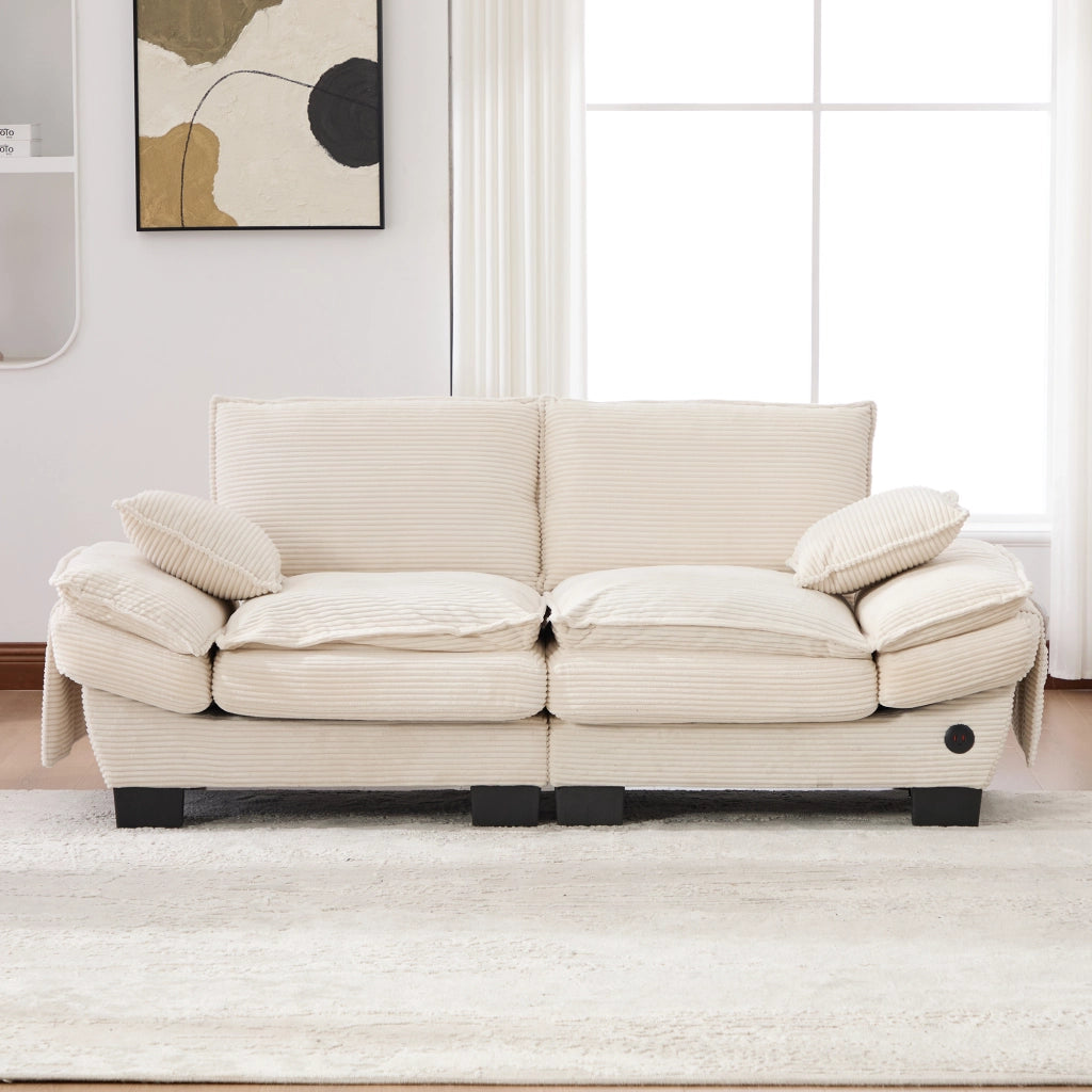 Divano Modulare 2 Posti con Cuscini ¨C MINIMAL ¨C Tessuto a Coste, Beige