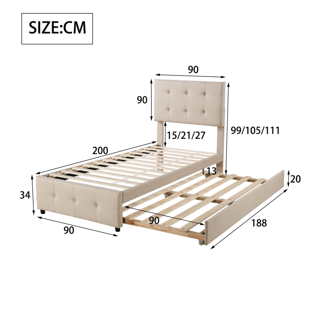 LETTO imbottito per bambini 90x200 cm Beige con letto estraibile