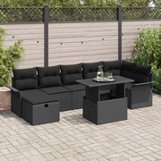 Set Divano da Giardino con cuscino 8 pcs Nero Poly Rattan