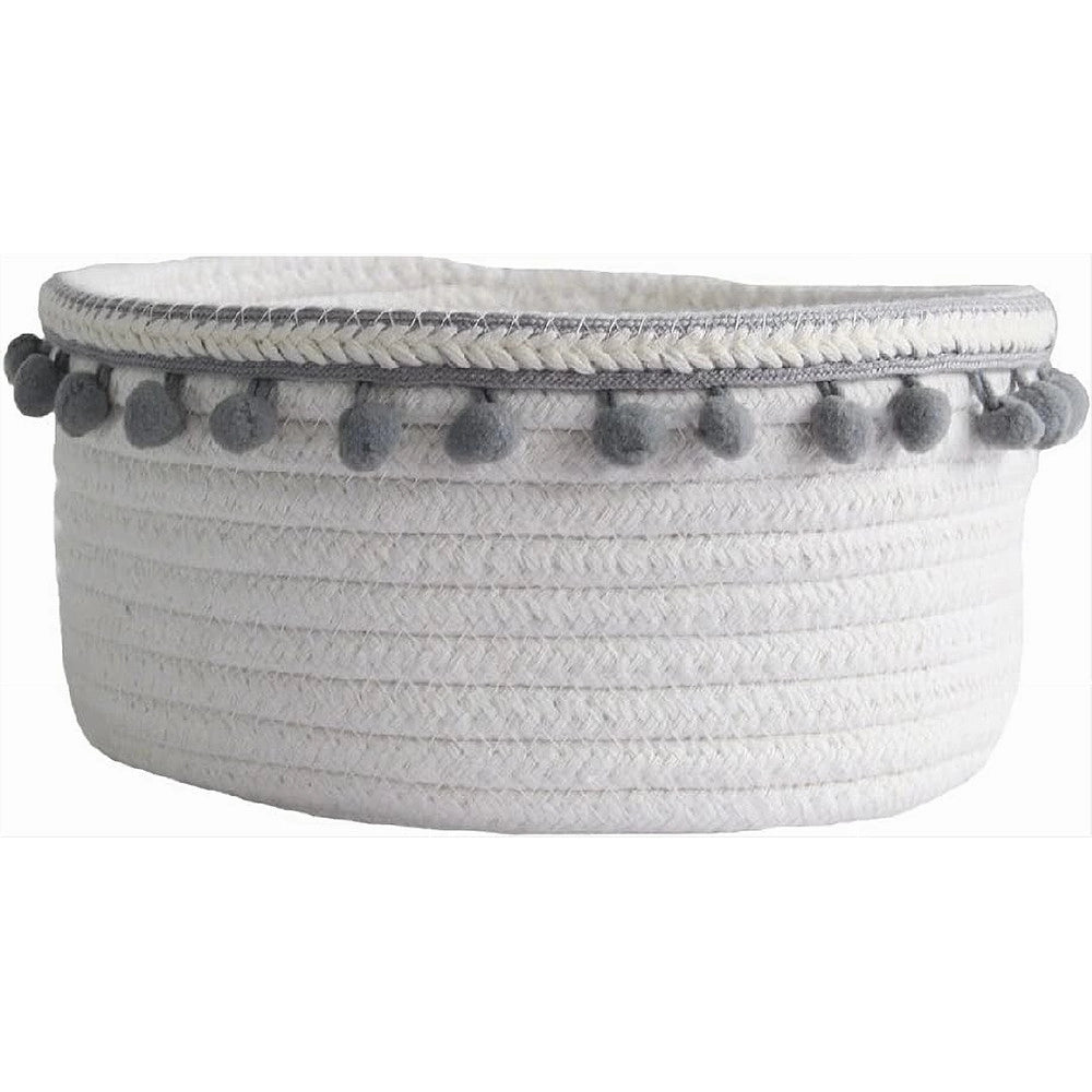 Trade Shop - Cesto Porta Oggetti Per Biancheria In Corda Pon Pon Grigi Cestino 30x14 Cm 10671 -