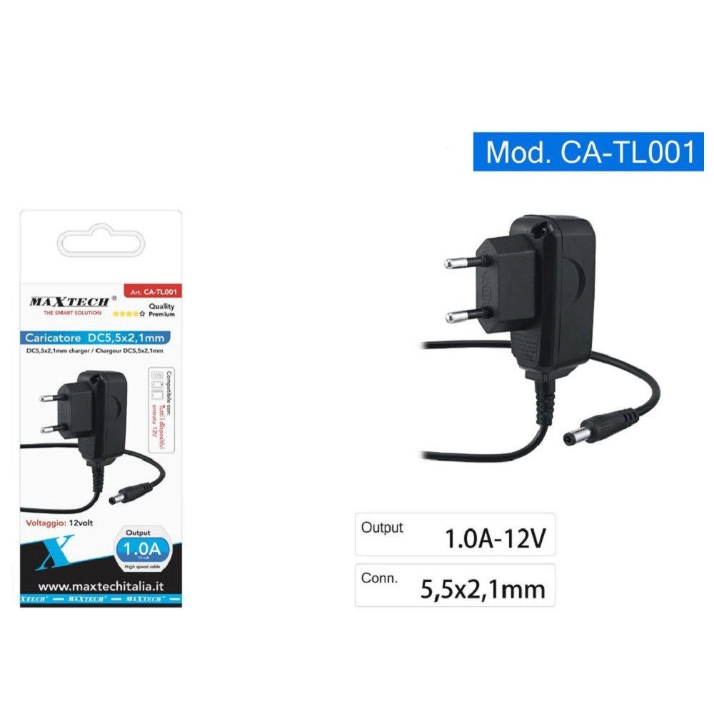 Trade Shop - Caricabatterie Dc 5,5mm X 2,1mm Trasformatore Output 12v/1000ma Maxtech Ca-tl001 -