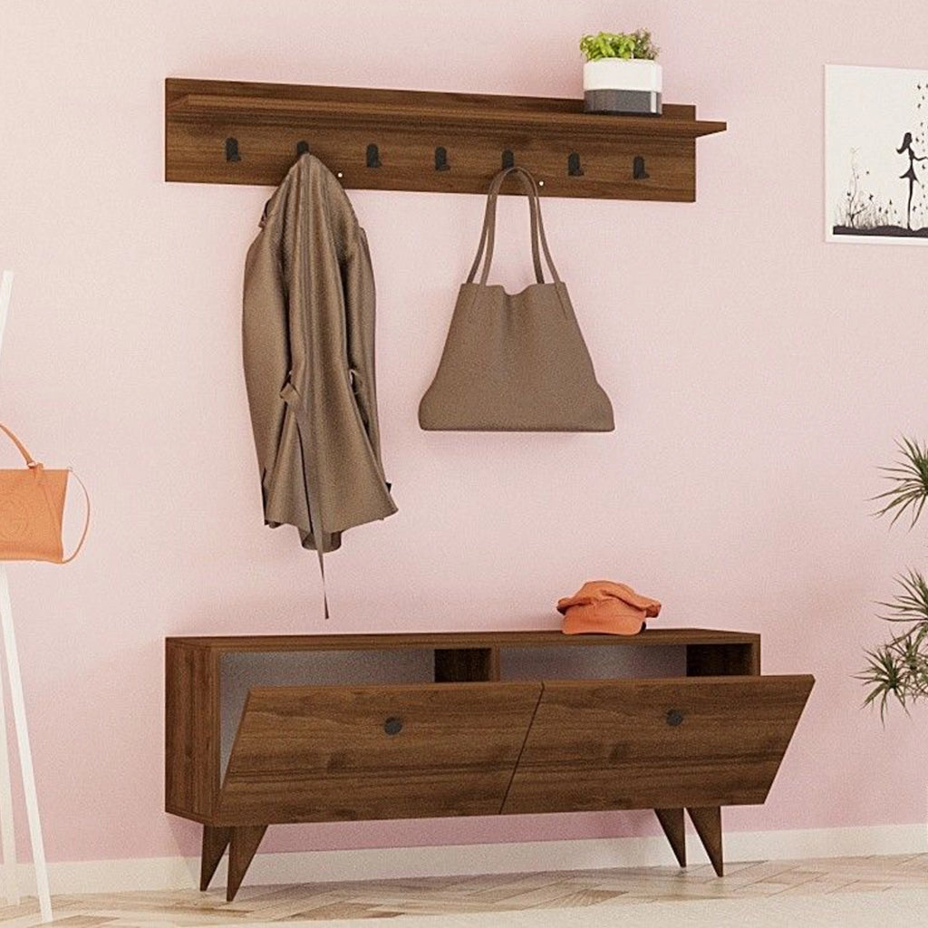 Serina, Mobile da Ingresso Appendiabiti, 113x35x49h cm Marrone Noce