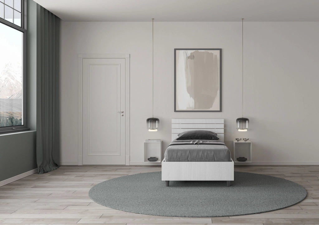 BS COM Letto singolo contenitore 80x200 testata dritta con doghe bianco frassino