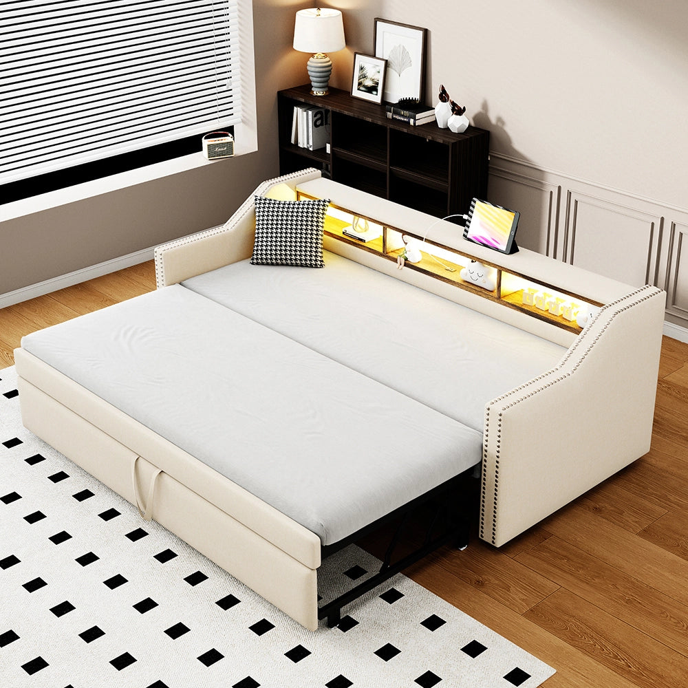 Divano letto - Xylo - 90/180x190 cm LED USB beige