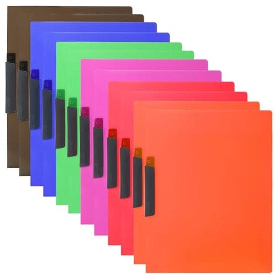 Pacco di 12 cartelle A4 in plastica, cartelle A4 con clip, protezione per cartelle, cartelle trasparenti in plastica, cartelle in plastica robuste e colorate per scuola, ufficio