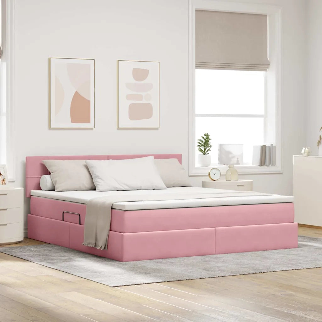 Letto con contenitore e LED con led Rosa 160 x 200 cm Velluto 3371408