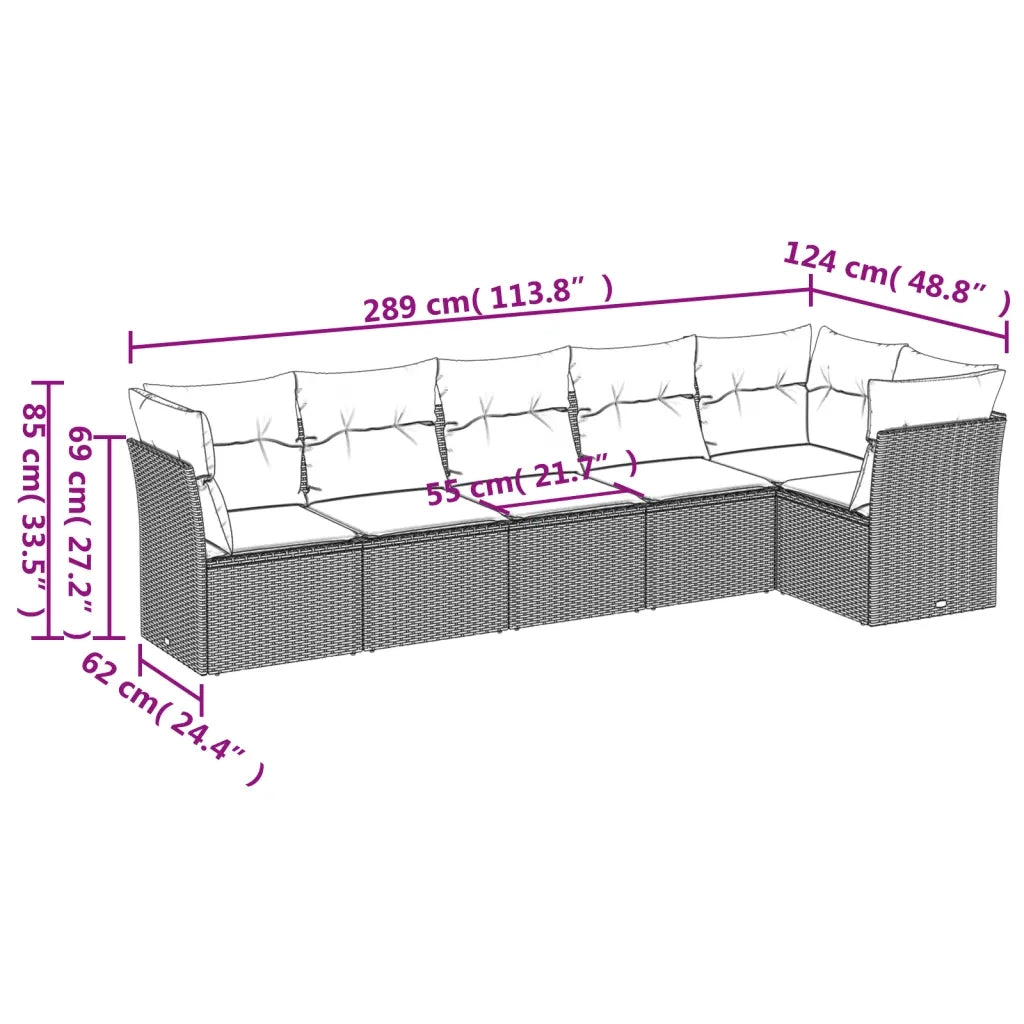 Set Divano da Giardino 6pz con Cuscini Grigio Chiaro Polyrattan 3249501
