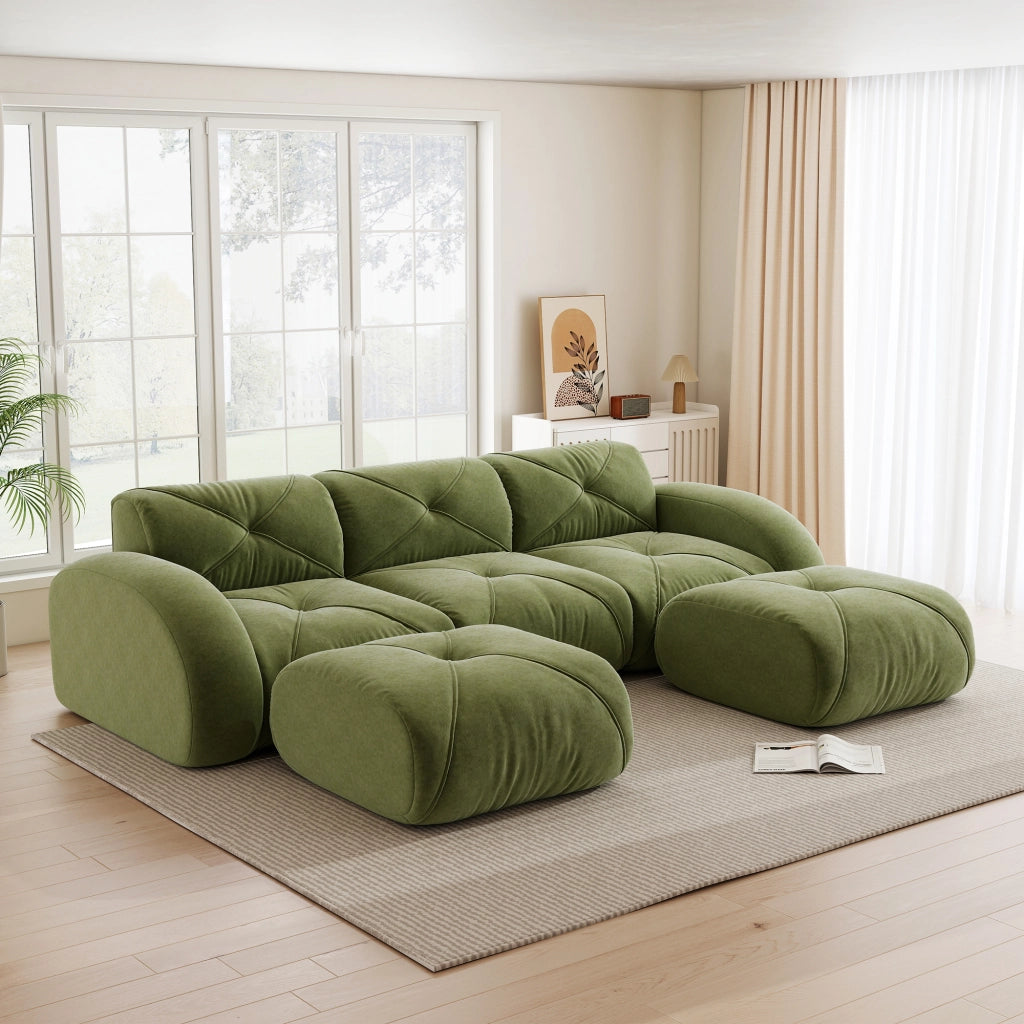 Sofa modulare a U 3 posti - Zephmum- 2 pouf inclusi tessuto comodo antiscivolo