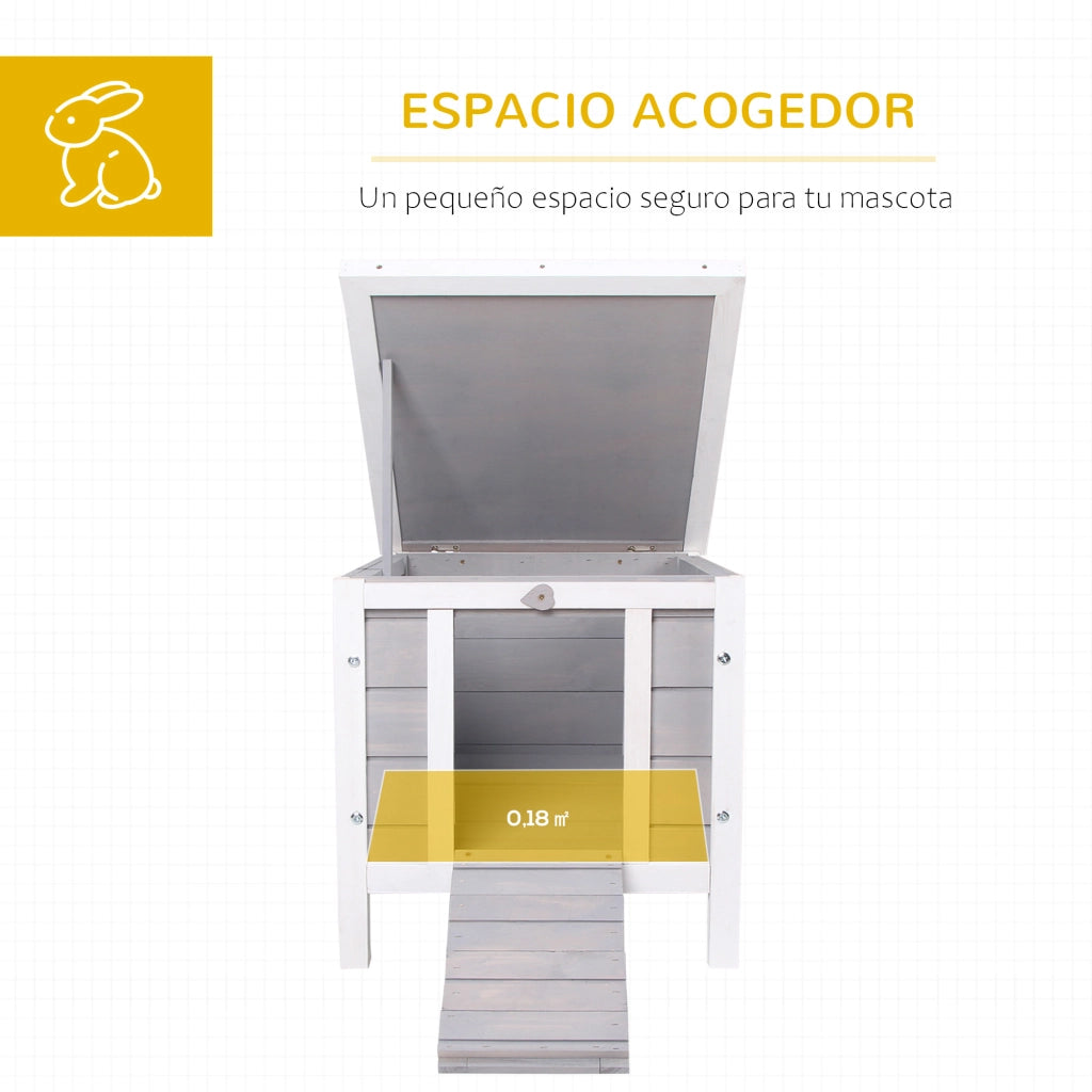 Casetta per conigli da esterno ¨C Xylo ¨C legno grigio con tetto e rampa 42x51x43 cm