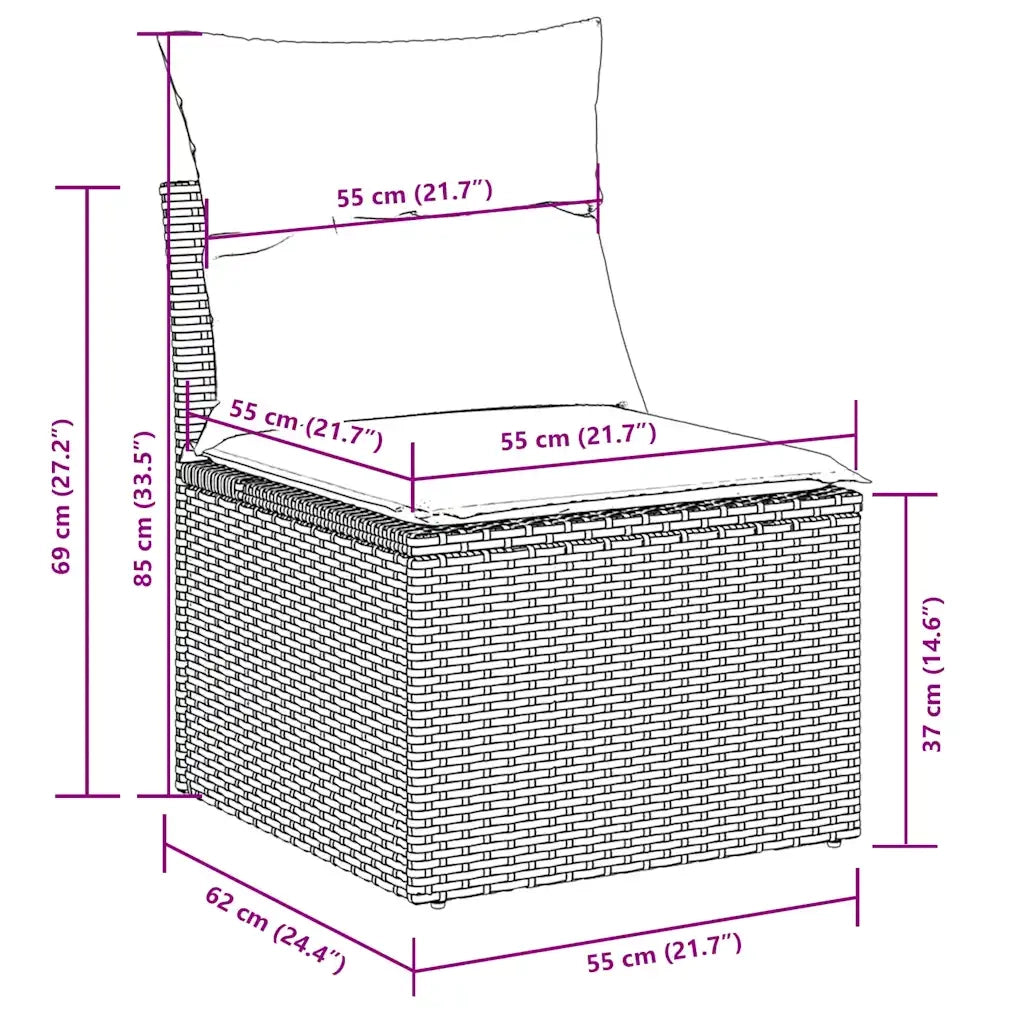 Set Divano da Giardino 9pz con Cuscini Grigio Chiaro Polyrattan 3219951