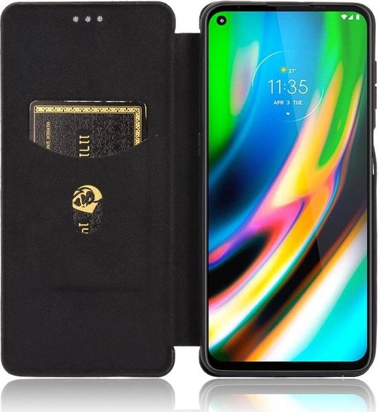Portamonete in Carbonio per Motorola Moto G9 Plus - Nero