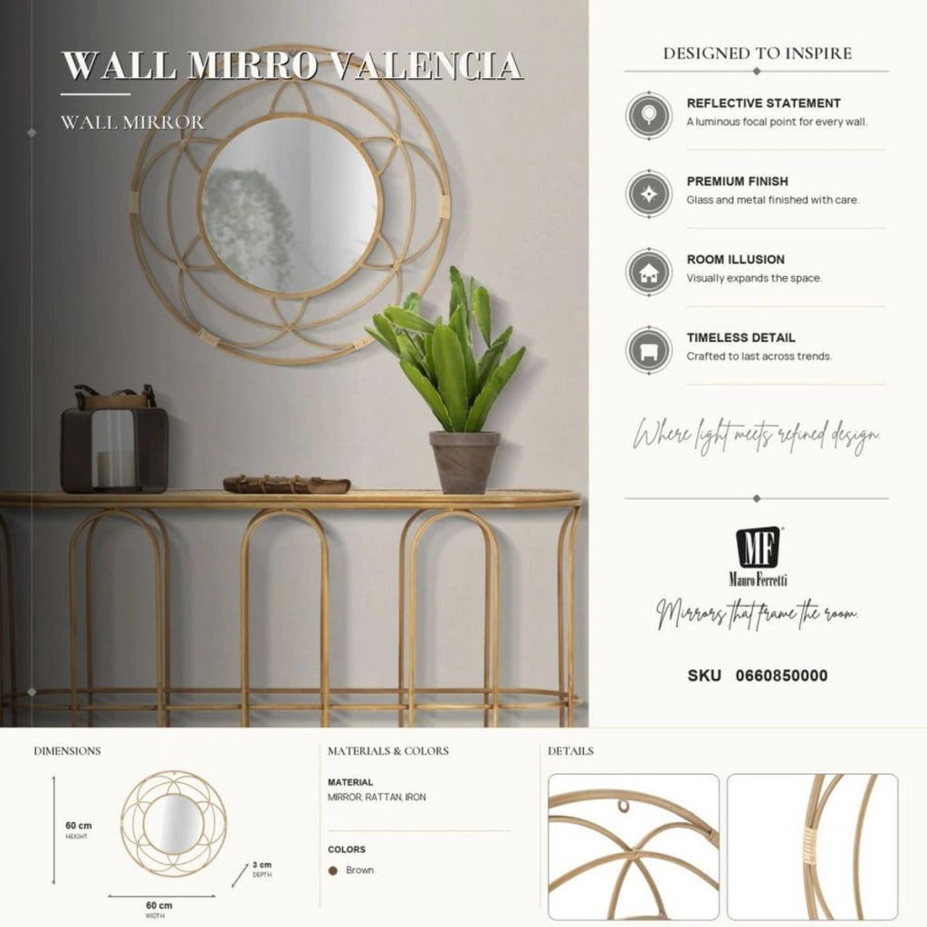 Specchio da parete Valencia con cornice in rattan naturale