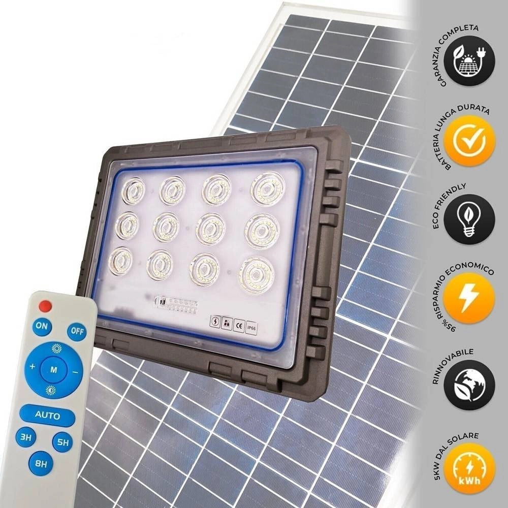 Trade Shop - Faro 400 Watt Con Pannello Solare Luce Forte Telecomando Batteria Lunga Durata -