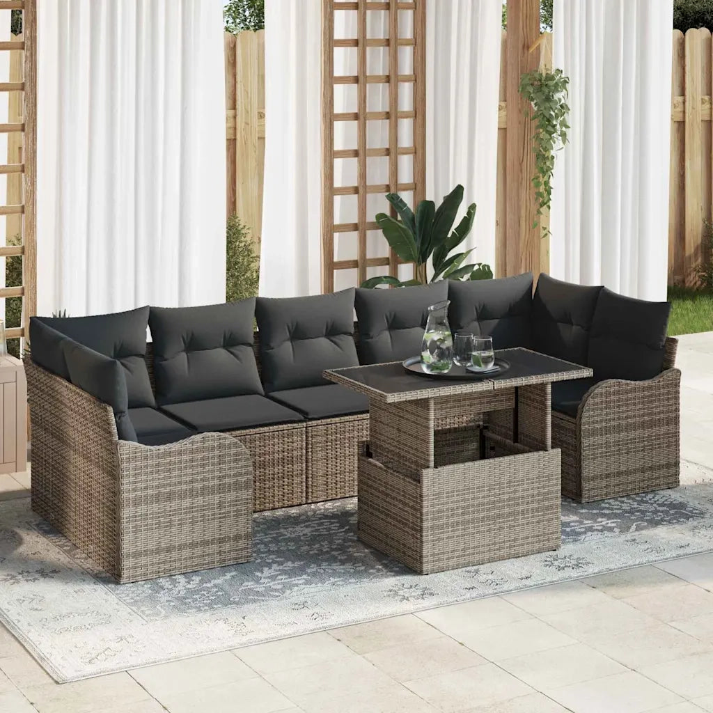 Set Divano da Giardino con cuscino 8 pcs Grigio Poly Rattan